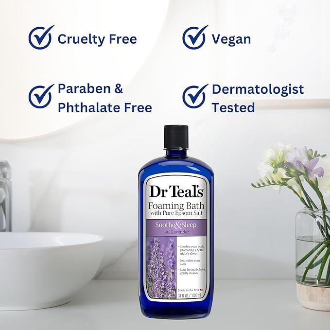 Dr. Teal's Lavender Foaming Bath 34 oz (Pack of 2) with Variety Junction Premium Bath and Shower Sponge, Soothing & Relaxing, Bubble Bath, Soaking Bath, Men's and Women's