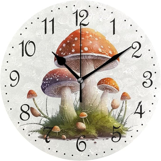 ALAZA Wall Clock Cartoon Mushrooms Silent Non-Ticking Decorative Wall Clocks Battery Operated 10 Inch for Home Living Room Kitchen Bathroom Bedroom