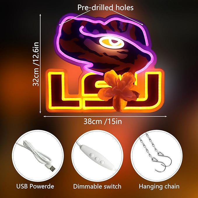 Pugna Football Merch Neon Signs for Wall Decor University Football Team Neon Lights for Bedroom Led Signs Suitable for Dormitory Man Cave Christmas Gift
