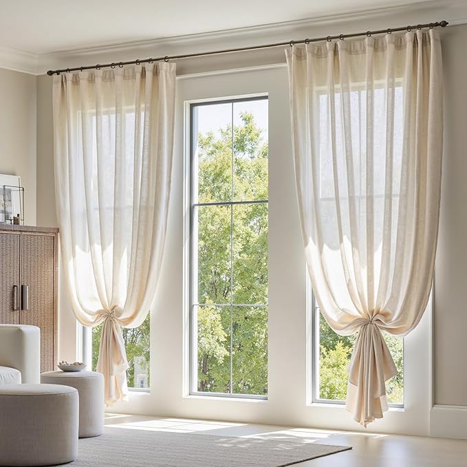 jinchan Extra Long Linen Blend Curtains 108 inch Length 1 Panel Extra Long for Sliding Door, Light Filtering 100 inch Extra Wide Drape with Rod Pocket Back Tab(100W x 108L, Ecru)