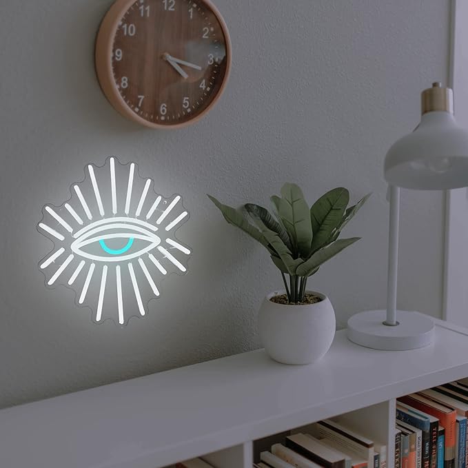 Abooly Evil Eyes Neon Signs for Wall Decor, Dimming LED White Goth Eyes Neon Signs,USB Neon Wall Signs for Game Room Bedroom Man Cave Kids Room Party Christmas Gift(11.8x13in)