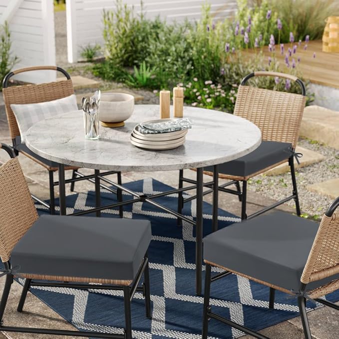 Topotdor Patio Chair Cushions Set of 2,Waterproof Outdoor Chair Cushions with Fade Resistant Removable Cover with Adjustable Straps for Patio Furniture Garden Sofa Couch,17.6"x16"x3" Gray