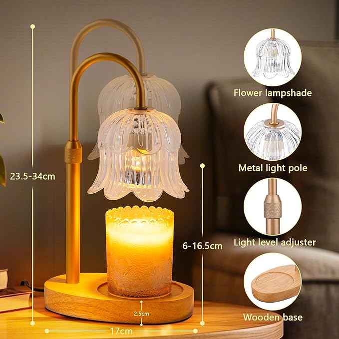 Candle Warmer Lamp Electric Timer - Candles Height Control Dimmable Warmers Scented Lamps No Flame Heat Warm Melt Wax Jar Modern Home Decor Table Lights for Home Living Bedroom