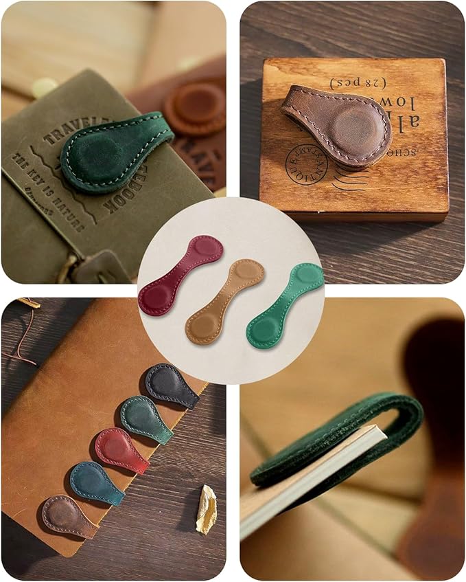 1Pcs Magnetic Leather Bookmark - Vintage Faux Double-Sided Magnetic Bookmark Page Clip for Women & Men, Book Accessories Compact Book Lover Gift for Readers, Travel & Office (Brown)