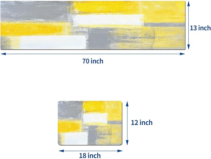 Mcalk Yellow Table Runner and Placemats Set of 6 Pieces, Modern Grey Placemats, Abstract Cloth Place Mats Indoor for Kitchen,Washable Linen Material for Dining Table