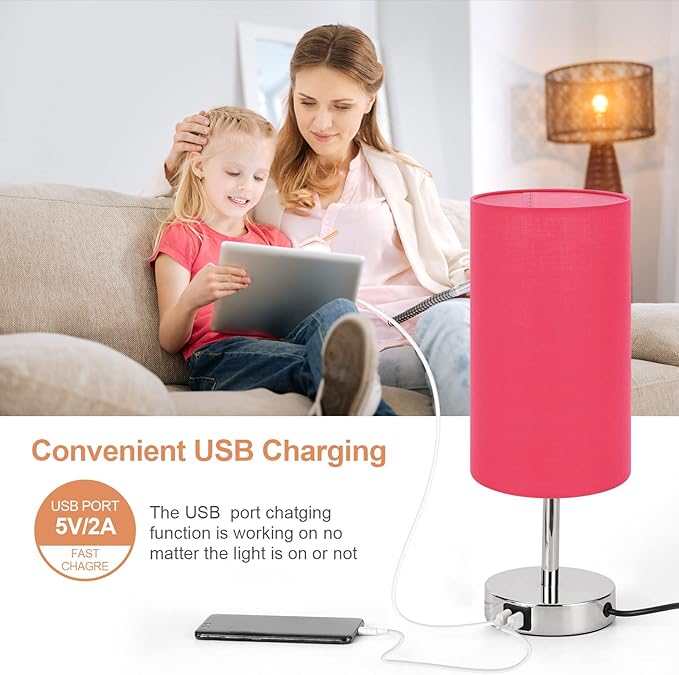 Yarra-Decor Bedside Lamp with USB Port - Touch Control Table Lamp for Bedroom (Red)