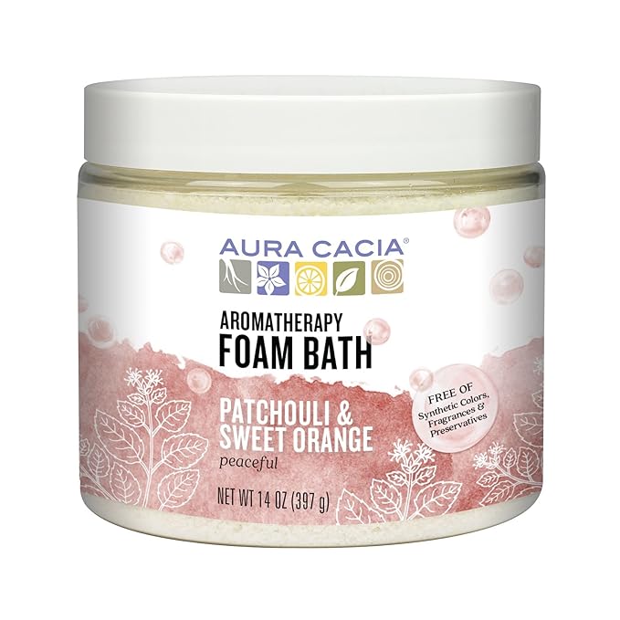 Aura Cacia Aromatherapy Foam Bath, Peaceful Patchouli and Sweet Orange, 14 ounce jar