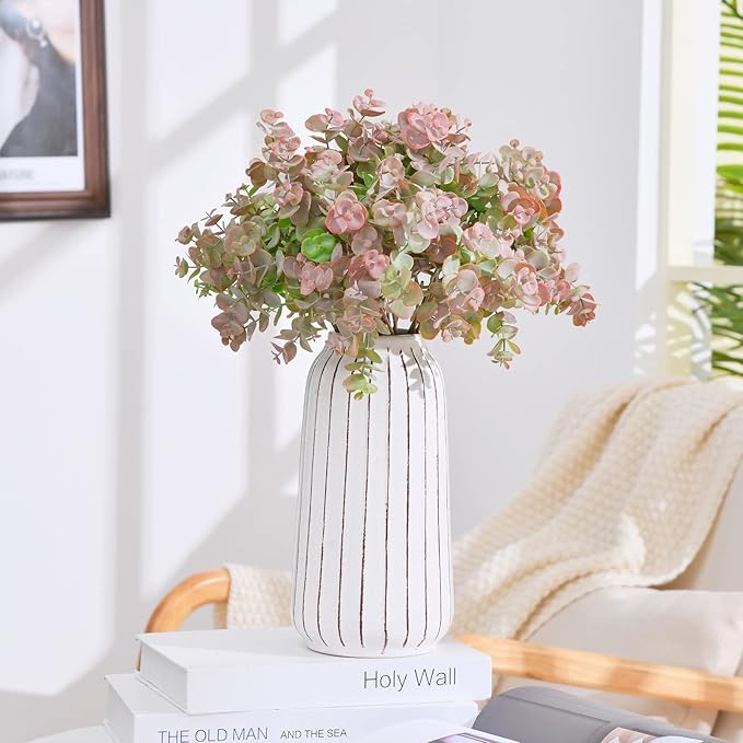 24pcs Artificial Eucalyptus Stems Fake Eucalyptus Leaves Branches Faux Greenery Stems for Vase Home Wedding Bouquet Wreath Decor, Red