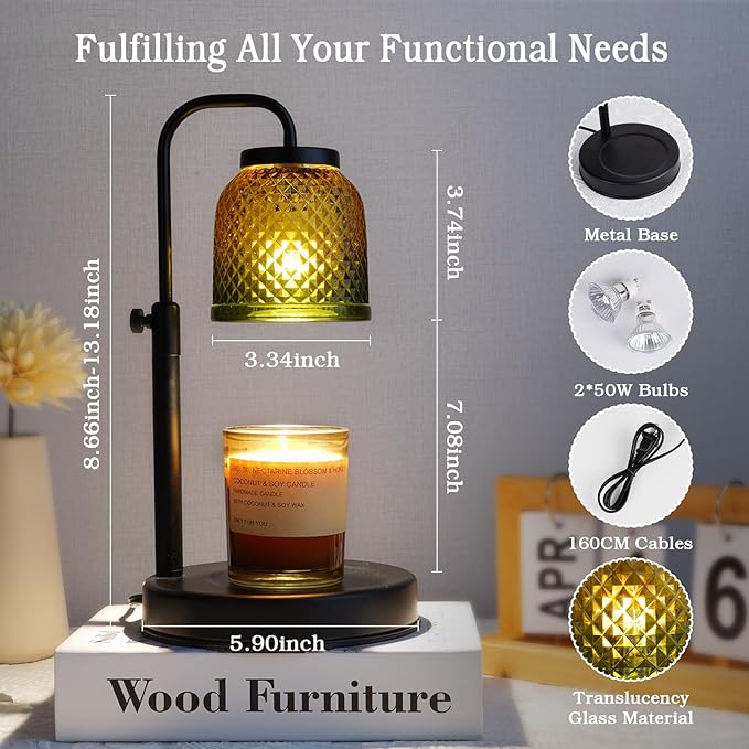 Candle Warmer Lamp with Timer Dimmer, Adjustable Height Electric Candle Lamp, Wax Melt Warmer Lamp for Jar Candles, Birthday Gifts for Women, House Warming Gifts New Home Bedroom Decor, 2 Bulbs