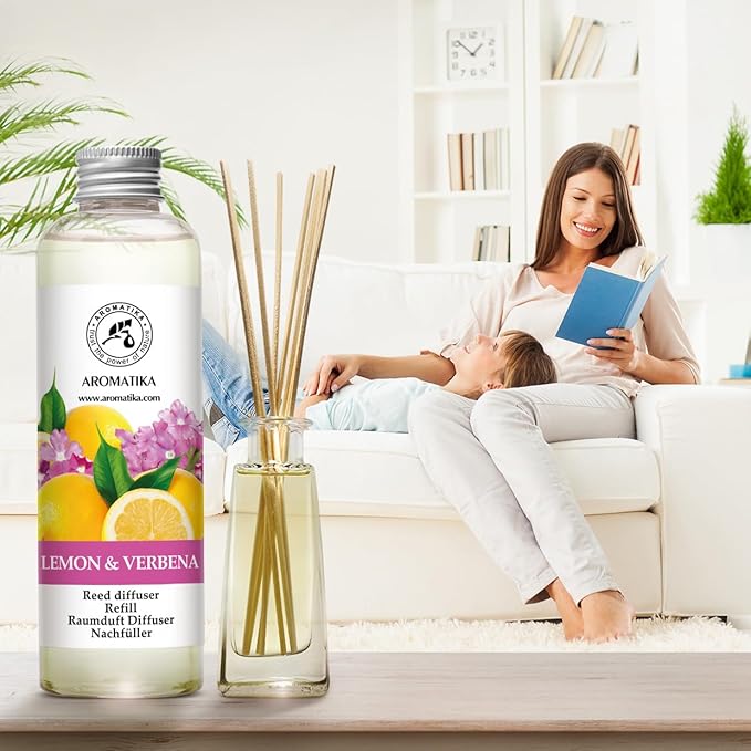 Lemon & Verbena Refill Reed Diffuser 6.8 Fl Oz - Room Diffuser Refill - Home Fragrance - Room Freshener - Fresh and Long Lasting Fragrance
