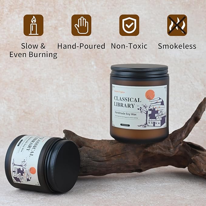 Classical Library Candle,Book Lovers Gifts,8 oz 40 Hours Burn Soy Wax Candle Gift for Readers Birthday Gifts for Book Lovers,Librarian