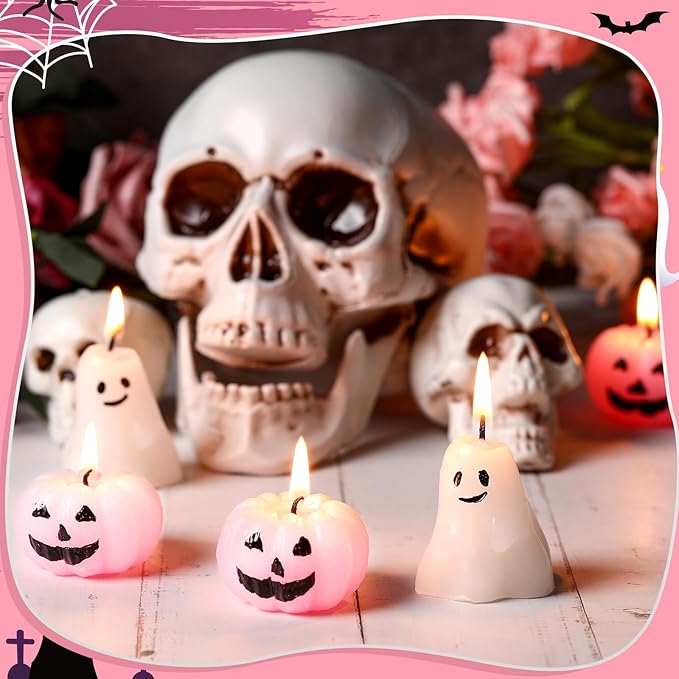 Nuanchu 12 Pcs Halloween Ghost Pumpkin Scented Candles - Thanksgiving & Fall Candles in White, Pink, Ghost