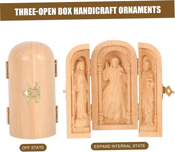 Religious Ornaments Mini Decor Vintage Decor for Home Hand Sculpture Boxwood Carving Christ Mini Christian Altar Box Hand Carving Christian Statues Catholic Statue for Desk Wooden