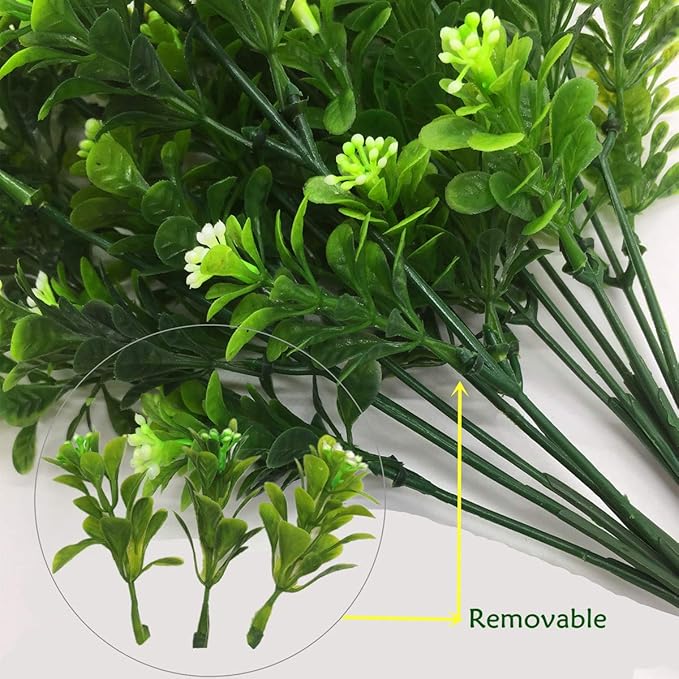 CATTREE Artificial Plants, Faux Plastic Bean Flowers Shrubs Fake Grass Leaves Simulation Greenery Bushes Indoor Outside Home Garden Office Yard Verandah Wedding Decor - 8 Pcs