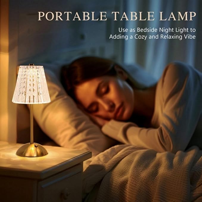 Crystal Table Lamp,5000mAh Rechargeable Cordless Lamp, Battery Operated Touch Light with 3 Color Modes, Dimmable Brightness, Modern Matte Aluminum Body for Bedroom, Bar, Outdoor Decor, Kitchen, Gift
