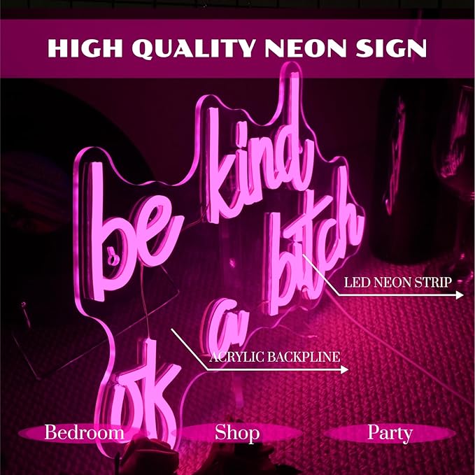 Be Kind Of A B Neon Sign Pink Led Signs for Girls Bedroom Wall Decor Funny Neon Light Sign For Bacelorette Party Club Bar Wedding Preppy Room Decoration Hilarious Women Gifts