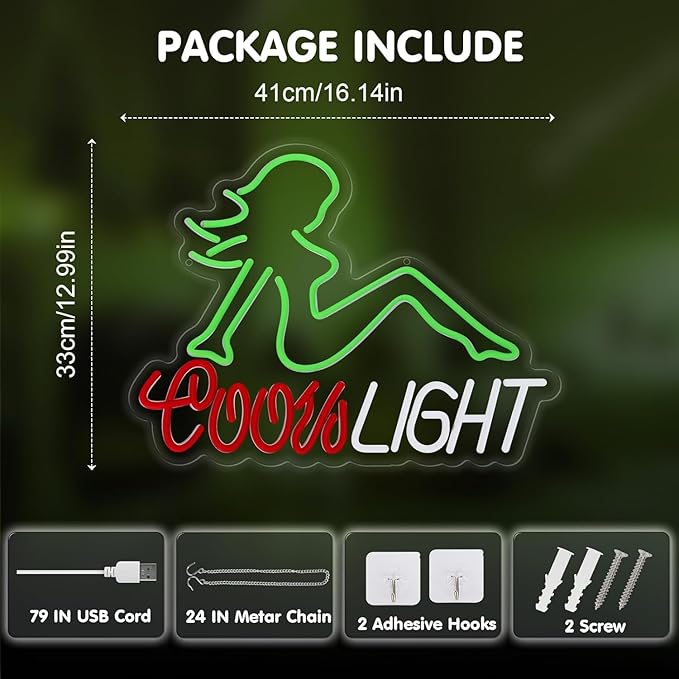 Crs Light Neon Sign, Beer Neon Signs for Man Cave Bar Decor, Green Lady LED Neon Lights Signs