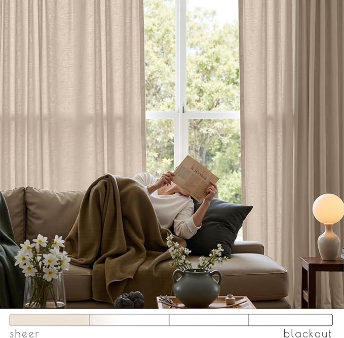 jinchan Linen Blend Curtains 96 inch Length 2 Panels for Bedroom Living Room, Light Filtering 38 inch Wide Farmhouse Drapes with Rod Pocket Back Tab(38W x 96L, Taupe)