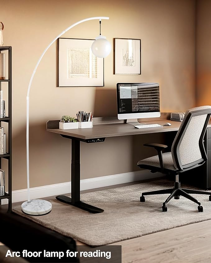 Lightdot Arc Floor Lamp for Living Room, 76Inch Tall Standing Lamp with Marble Base and Globe Bulbs Included, 3000K Warmwhite Modern Mid Century Floor Lamp for Bedroom & Home Office-White