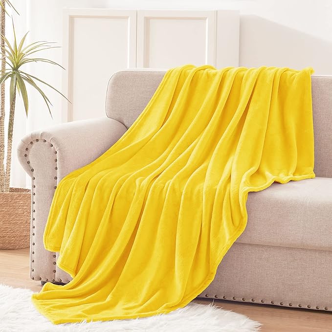 Exclusivo Mezcla Extra Large Fleece Throw Blanket for Couch, Sofa, 300GSM Super Soft and Warm Blankets, Vibrant Yellow Throw All Season Use, Cozy, Plush, Lightweight, 50x70 Inches