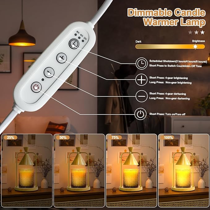 Candle Warmer Lamp with Timer Dimmer, Birthday Gifts for Women Mom, House Warming Gifts New Home Room Decor, Plug-in Operated Wax Melt Warmer for Scented Jar Candles with 2 Bulbs