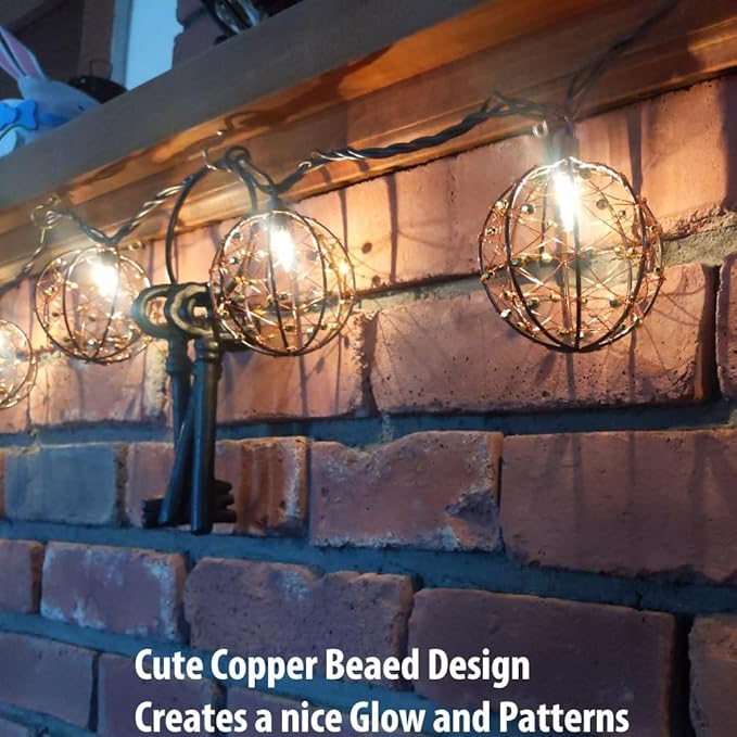 Outdoor Decorative Patio String Lights, Beaded Copper Wire Ball Style Lantern Lights, Connectable Weather-Resistant Indoor Outdoor Novelty Whimsical Light for Home Pergola Bedroom Porch Party Backyard