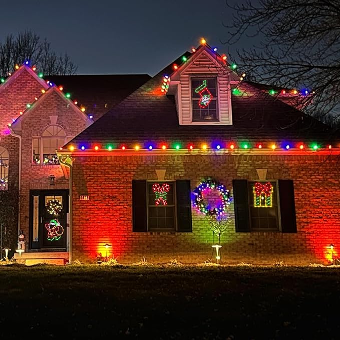 Christmas Decorations - 16" Christmas Window Silhouette Lights - 4 Pack Colour Lighted Christmas Stocking,Candy Cane,Gift Box,Santa for Holiday Indoor/Outdoor Wall Door Window Decorate