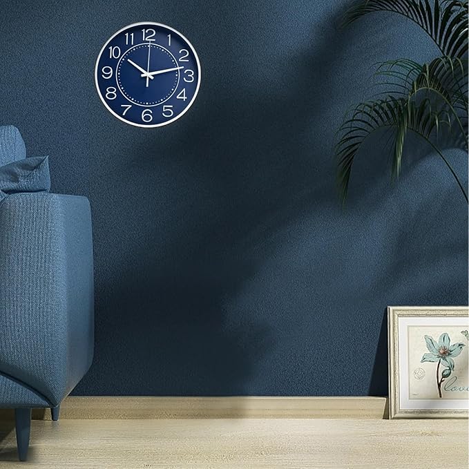 HZDHCLH 12inch Wall Clocks Battery Operated,Quartz Movement,Silent Non Ticking Modern Wall Clock for Living Room Bedroom Kitchen Office School Classroom Decor Navy Blue