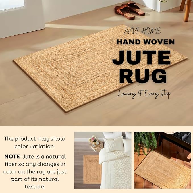 Savi Home Hand Woven Jute Braided Rug, 2'x3' - Natural, Reversible Boho Entry Area Rugs for Kitchen, Living Room, Farmhouse Indoor Outdoor Decorative Floor Rug, 24x36 Inches