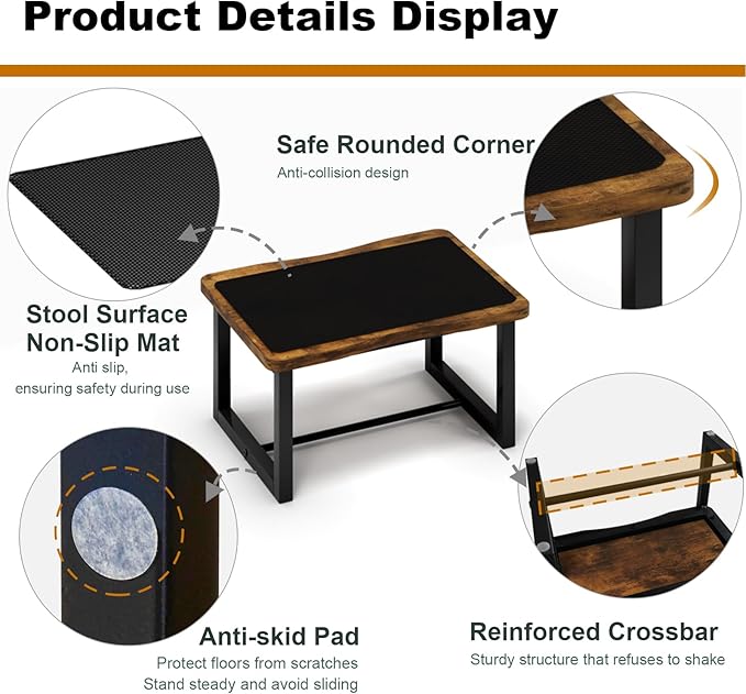 Wooden Step Stool with Non-Slip mat,Bed Steping Stool for Adult Hold up to 500lbs,Wood One Step Stool for Kitchen, Bedroom, Living Room, Bathroom…