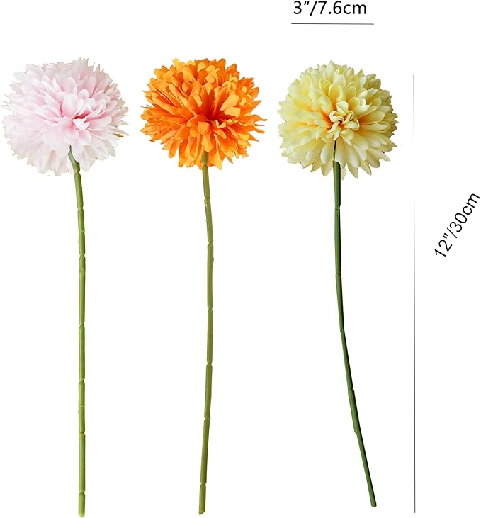 Mandy's Multicolor Artificial Ball Chrysanthemum 12 Stems Faux Flowers with Bendable Stems for DIY Wedding Centerpiece Fall Decor Home Arrangements