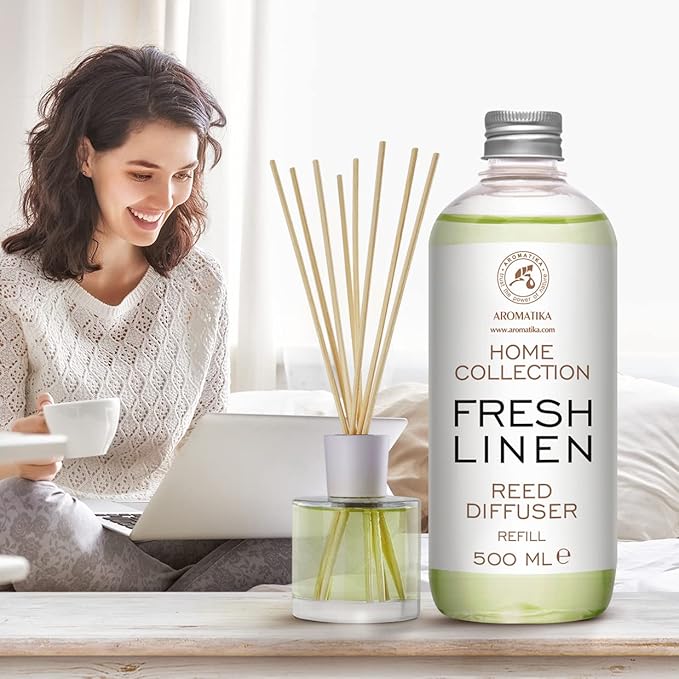 Refill Reed Diffuser Fresh Linen - Set 2 х 17 Fl Oz - Aroma Refill for Reed Diffuser - Long Lasting Home Fragrance - Air Freshener - Fresh Scent - Aromatherapy - Home Decor - Air Diffuser
