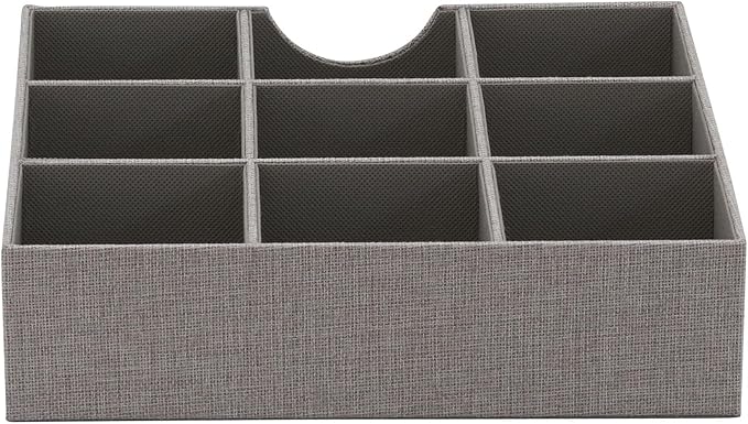 Household Essentials Grey 728-1 Deep 9 Section Drawer Organizer Box for Storage 12 in x 3.13