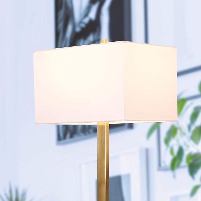 Brightech Stella Mid-Century Modern Standing Lamp, Contemporary Lamp for Living Rooms & Offices, LED Floor Lamp for Reading and Work, Excellent Tall Lamp with Heavy Base for Living Room Décor - Brass