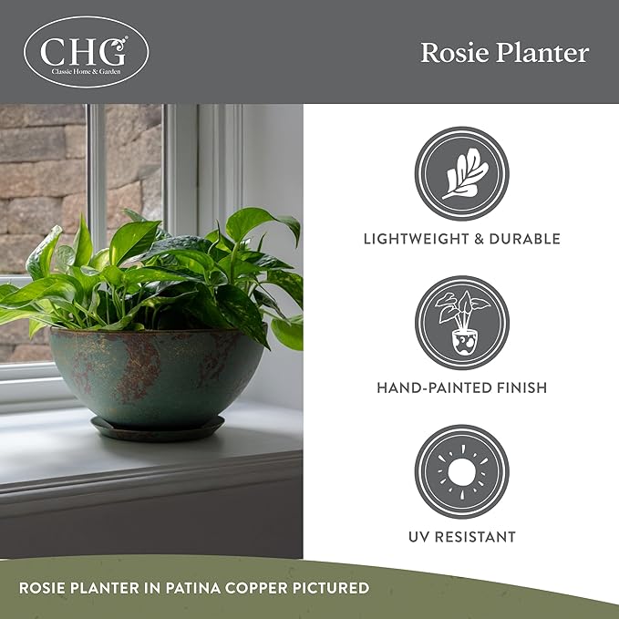 Classic Home and Garden Rosie Modern Planter w/Drainage - Contemporary Planter Bowls - Shallow Round Vases for Small Plants - Versatile Indoor & Outdoor Pots (10” Northern Lights)