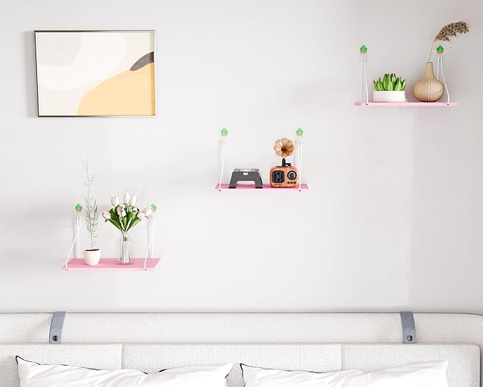 Elevate Your Space with Rustic Wood Floating Shelves Set of 3- Perfect for Bedroom, Living Room, Bathroom, and Kitchen Decor - Easy Installation, No Drilling Needed!