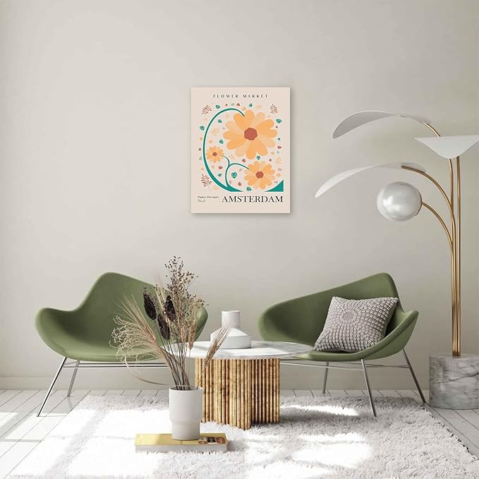 Flower Market Wall Art Framed, Abstract Flower Market Wall Art Prints, Vintage Colorful Floral Wall Art Decor, Minimalist City & Flower Painting Pictures for Aesthetic Room, Bedroom, Living Room, Gallery, Boho Room Decor(12x16inch, Type 9)