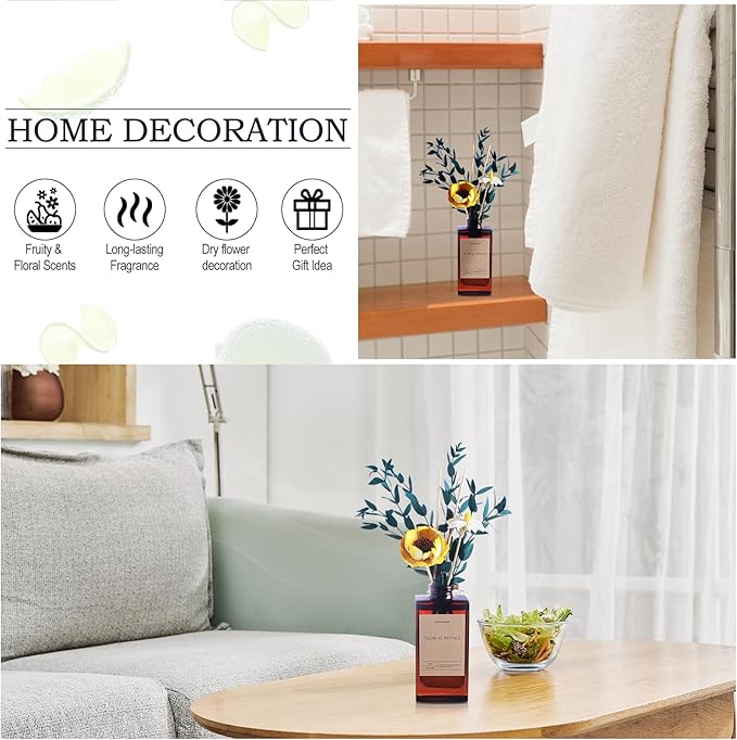 Reed Diffuser Set - Lime Citrus Basil Essential Oil, 5.07oz/150ml Sweet Fruity Aroma Oils Scents with Dry Flower Decoration, Home Fragrance for Large Room Bathroom Office Shelf Decor