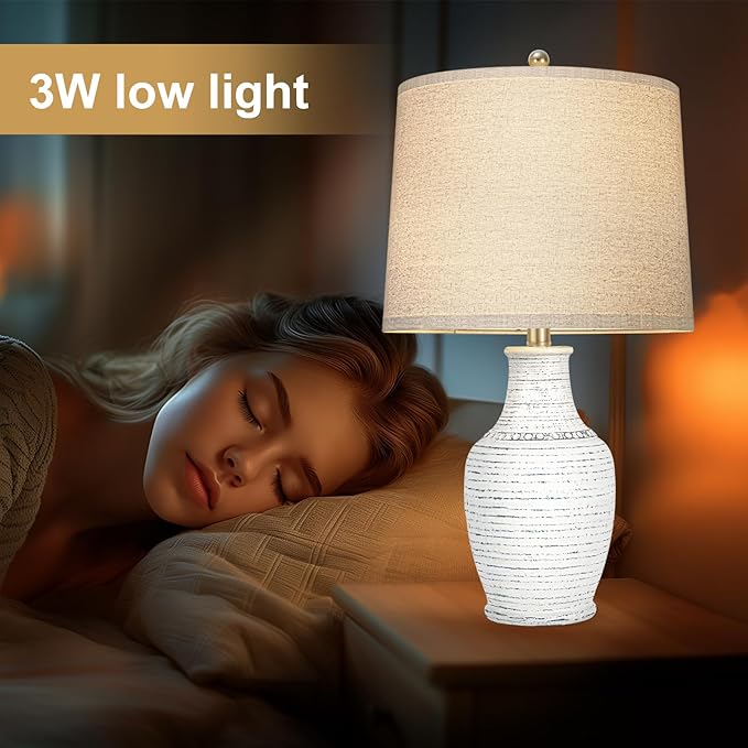 23" Blue Washed Ceramic Table Lamps Set of 2,Lamps for Living Room with 3-Way Dimmable Bulb,Rotary Switch,Bedside Lamp with Linen Shade,Nightstand Table Lamps of 2 for Bedroom,Reading(Bulb Included)