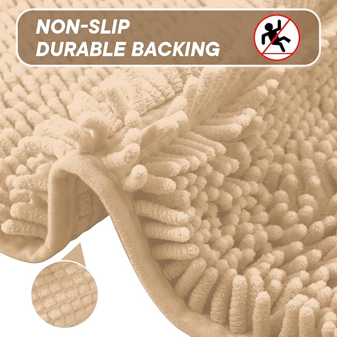 Bathroom Rugs Sets 3 Piece Washable, Luxury ,Chenille Bath Mat Set, Soft Plush Anti-Slip Rectangular Bath, Rug Super Absorbent.3 Pieces Bathroom (Camel, 32"x20"+24"x16"+U Shape 20"x20")