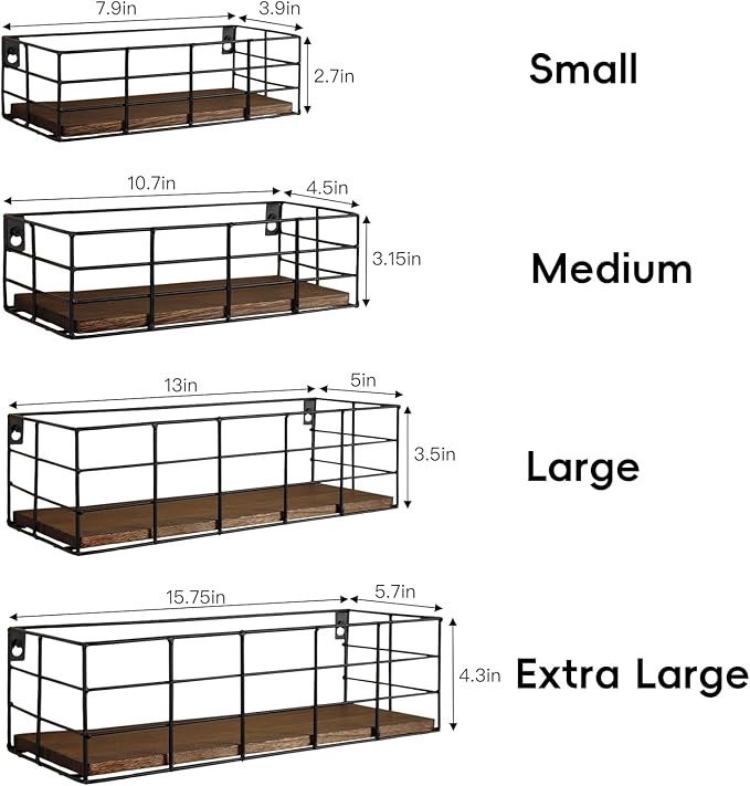 Fixwal Hanging Floating Shelves, 4 Sets of Wall Mounted Shelves for Wall Storage, Hanging Storage Shelf for Bathroom, Living Room, Bedroom, Kitchen (Paulownia)