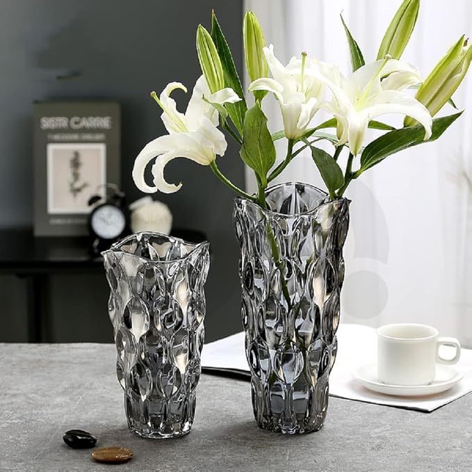 CEMABT 9.5inch 3.4 lb Glass Vases for Flowers Unbreakable Thickened Morden vase for Tables Centerpieces,Colorful,Vintage and Clear Rose Large Flower vases for Bouquet Unique Gifts(Grey)
