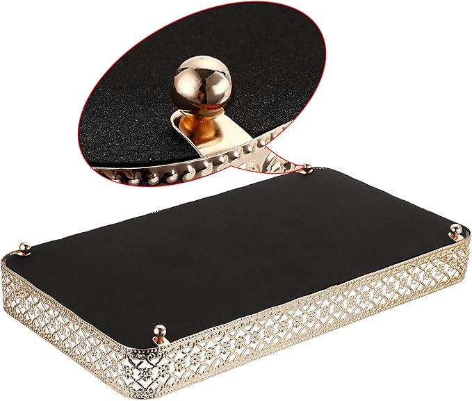 ELLDOO Gold Perfume & Makeup Vanity Tray - Hollow-Carved Jewelry Storage, Glass & Metal Trinket Organizer for Dresser & Bathroom Countertop, Large Size