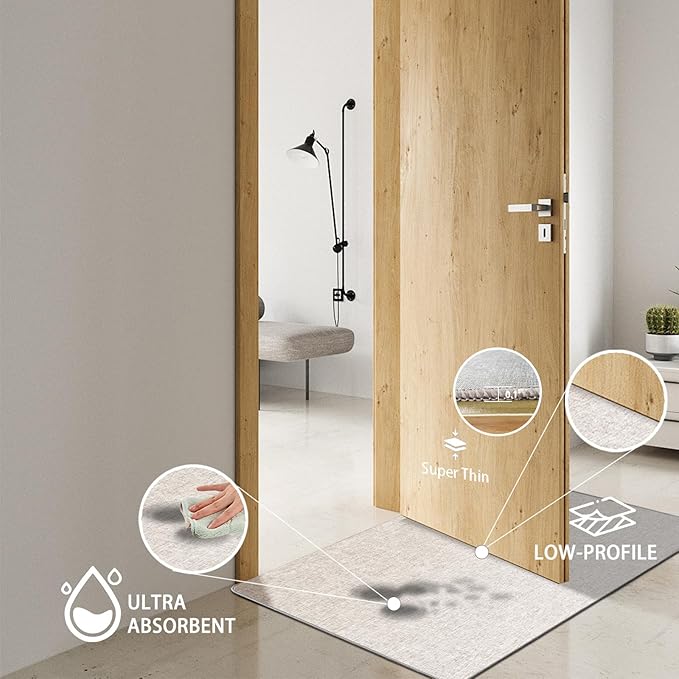 Yancorp 17"x48" Ultra Thin Long Bathroom Rugs,Low Profile Long Bath Mat Non Slip Fit Under Door Absorbent Washable Indoor Door Mat Shower Sink