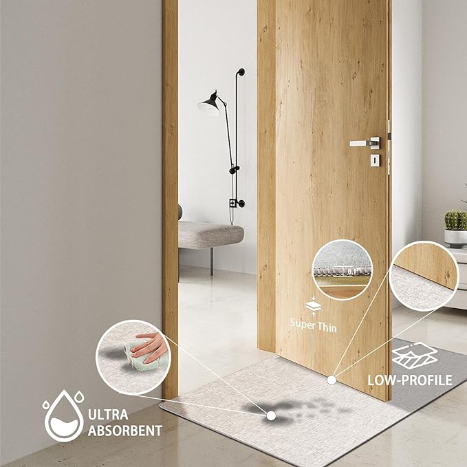 Yancorp 2'x3'Super Thin Bathroom Rugs,Low Profile Bath Mat Non Slip Fit Under Door Super Absorbent Shower Rug Washable Indoor Door Mat