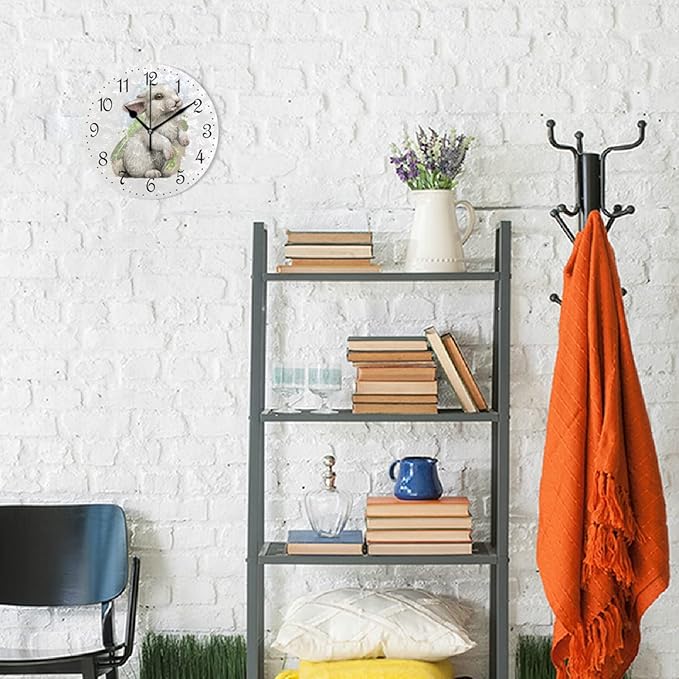 ALAZA Wall Clock Lovely Splashes Watercolor Rabbit Bunny Silent Non-Ticking Decorative Wall Clocks Battery Operated 10 Inch for Home Living Room Kitchen Bathroom Bedroom