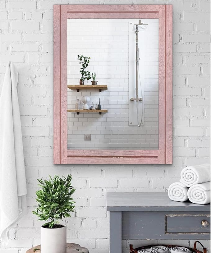 AAZZKANG Rectangle Mirror with Wood Framed Modern Farmhouse Hanging Wall Mirrors Decor for Bedroom Bathroom Living Room Home Entryway Large 26"x18"