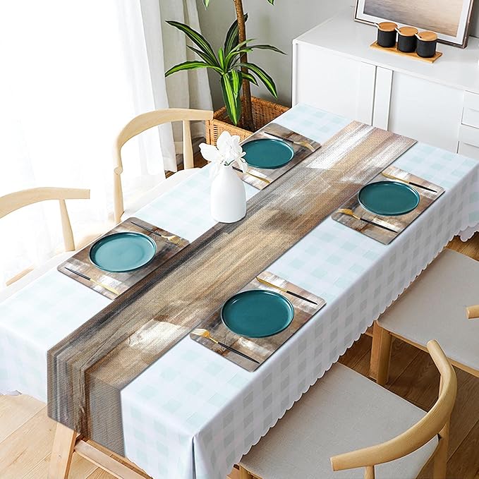 Mcalk Brown Table Runner and Placemats Set of 6 Pieces, Beige Placemats Modern Art,Abstract Art Cloth Place Mats Indoor for Kitchen,Washable Placemats Linen Material for Dining Table