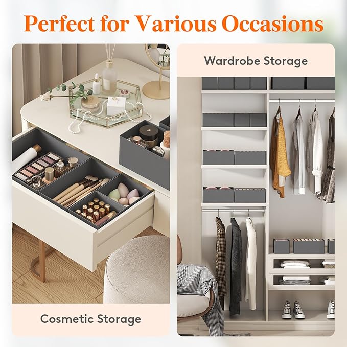 Lifewit 24 Pack Drawer Organizer, Dresser Underwear Drawer Organizer Bins, Foldable Fabric Closet Organizers, Storage Drawer Dividers, Dorm Room Essentials for Clothing, Socks, Towels, Ties Gray