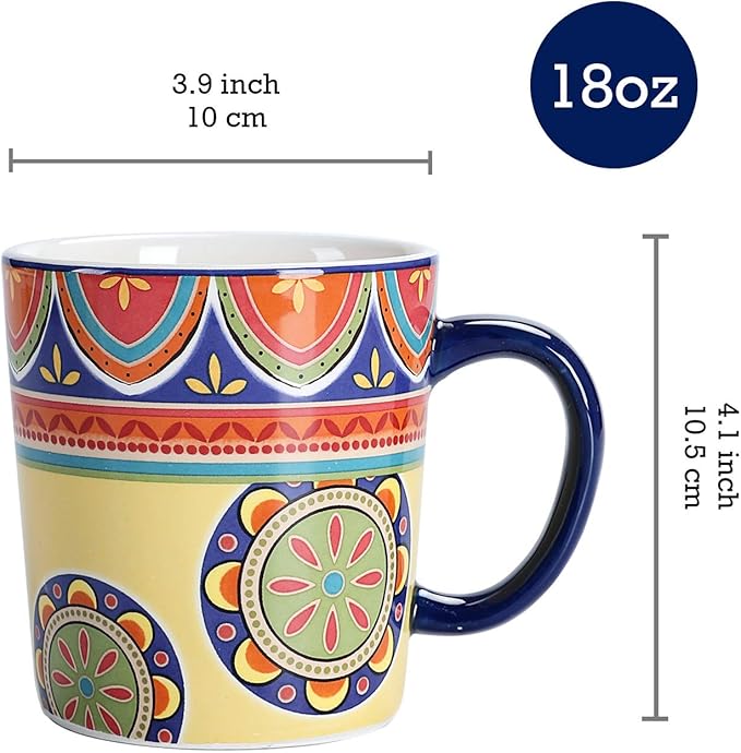 Bico Tunisian Ceramic Mugs, Set of 4, for Coffee, Tea, Drinks, Microwave & Dishwasher Safe
